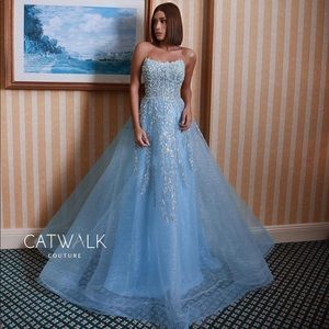 Catwalk Couture Blue formal evening Ballgown Dress